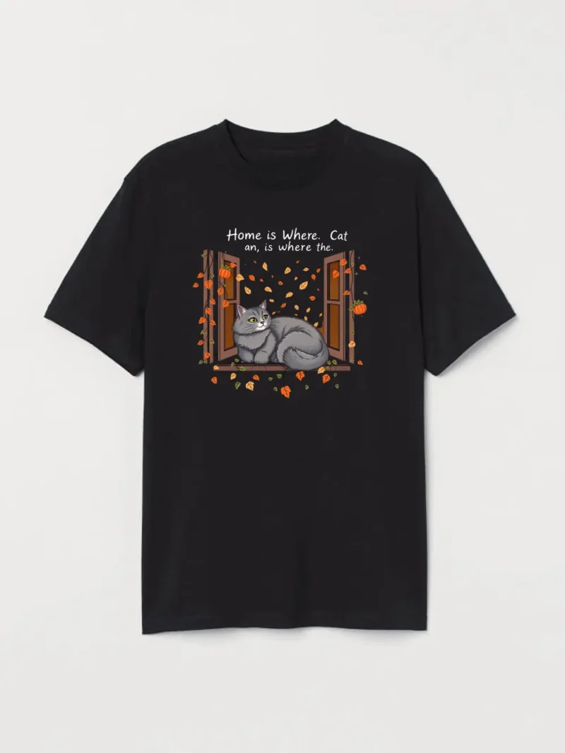 Cute Cat Tshirt With Cozy Fall Window Scene For Cats Fabletee T-Shirt - Image 2