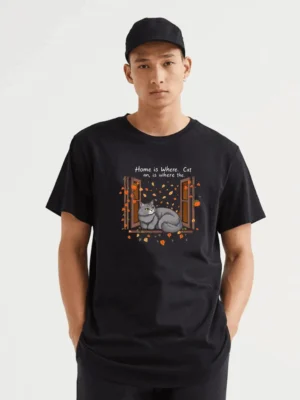 Cute Cat Tshirt With Cozy Fall Window Scene For Cats Fabletee T-Shirt
