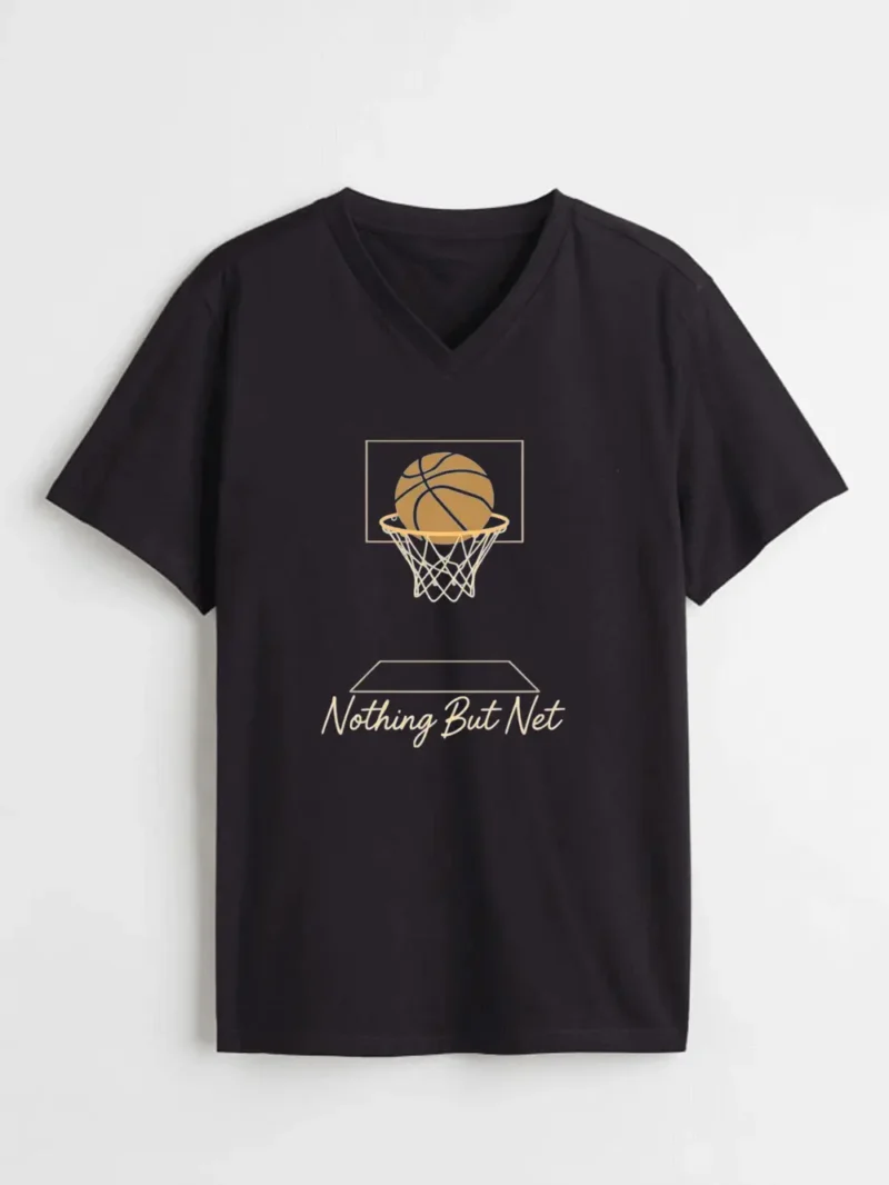 Minimalist Basketball Graphic With A Clean Golden Swish Aesthetic Fabletee T-Shirt - Image 2