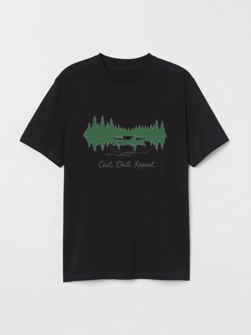 Peaceful Lake Fishing Scene That Captures The Soul Of Slow Days Fabletee T-Shirt - Image 2