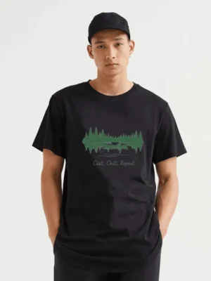 Peaceful Lake Fishing Scene That Captures The Soul Of Slow Days Fabletee T-Shirt
