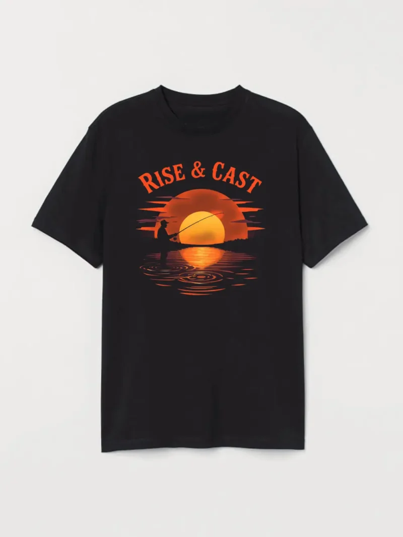 Striking Sunrise Silhouette For Early Risers And True Fly Fishers Fabletee T-Shirt - Image 2