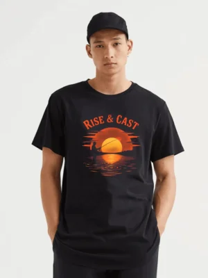 Striking Sunrise Silhouette For Early Risers And True Fly Fishers Fabletee T-Shirt