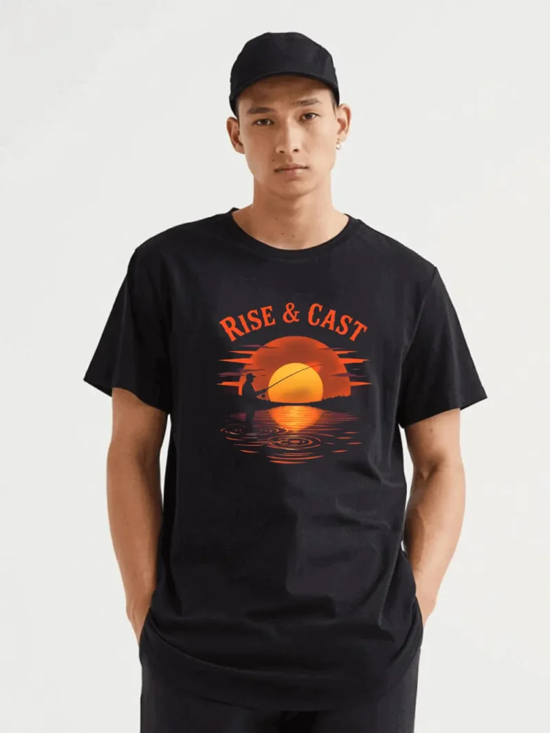 Striking Sunrise Silhouette For Early Risers And True Fly Fishers Fabletee T-Shirt