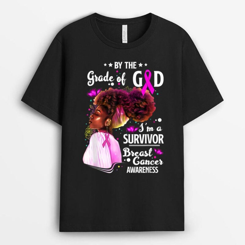 By The Grace God I'm A Survivor Breast Cancer Pink Ribbon T-Shirt