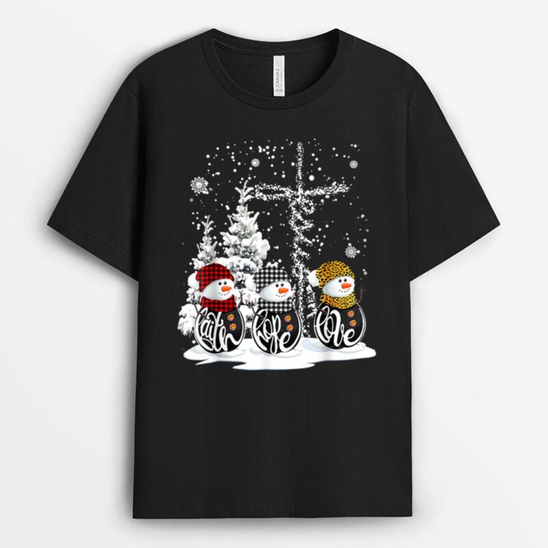 Christmas 2022 Faith Hope Love Snowman Christian Cross Xmas T-Shirt