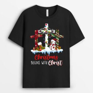 Christmas Begin With Christ snowman cross jesus T-Shirt