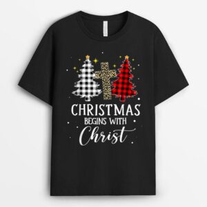 Christmas Begins With Christ Jesus Cross Christian Sweater T-Shirt