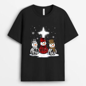 Cross Jesus Merry Christmas Snowman Funny Xmas For Christian T-Shirt