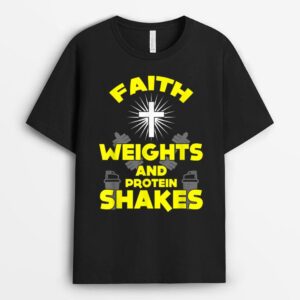 Funny Faith Weights Protein Shakes Jesus Christian T-Shirt