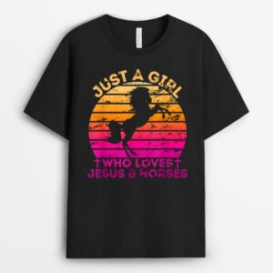 Girl Who Loves Jesus And Horses - Christian Woman T-Shirt