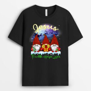 Gnome Christmas Faith Love Hope Christian Jesus Christmas T-Shirt