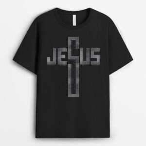JESUS cross rhinestone Graphic Funny Christian woman T-Shirt