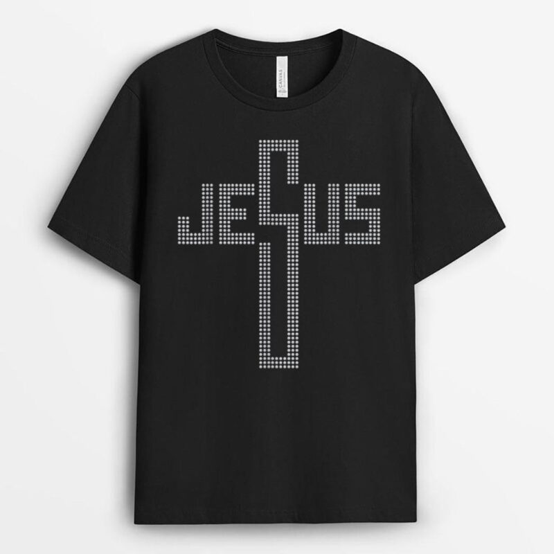JESUS cross rhinestone Graphic Funny Christian woman T-Shirt