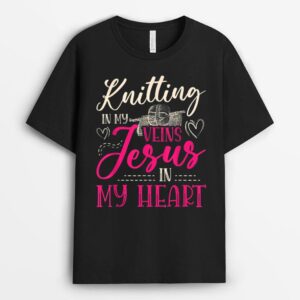 Knitting in my veins Jesus in my heart quilting Sewing T-Shirt