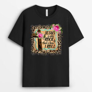 Leopard Jesus is my rock and that is how I roll Funny T-Shirt