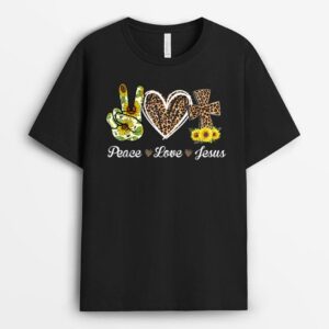 Leopard Peace Love Jesus Lovers Christ Cross Hippie T-Shirt