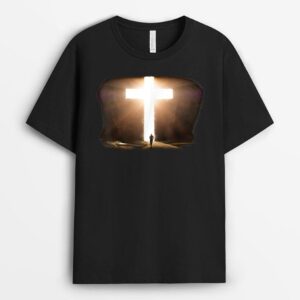 Man Running to Glowing Christian Cross of Jesus Christ T-Shirt