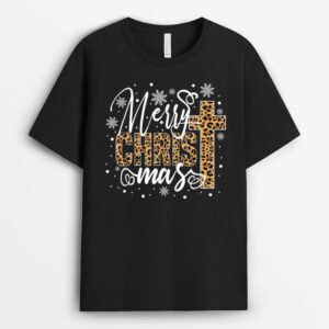 Merry Christmas Christ Cross Leopard Xmas Funny Holiday T-Shirt