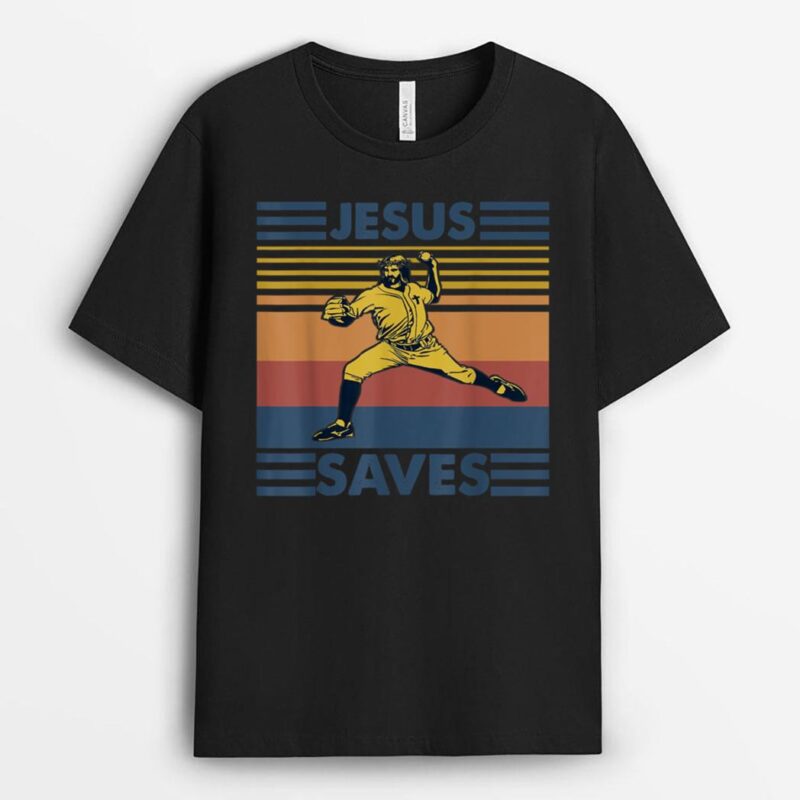 Retro Distressed Jesus Saves Baseball T-Shirt