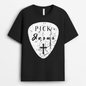 Retro Guitar Pick Pun Pick Jesus Cross Worship Leader Music T-Shirt