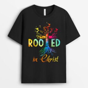 Rooted in Christ Jesus God Believer Christians Rainbow Art T-Shirt