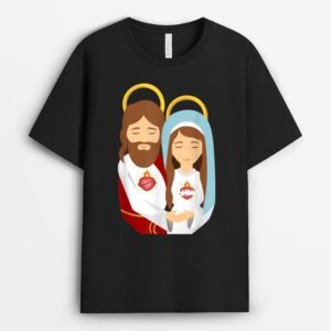 Sacred Heart and Immaculate Heart Picture Jesus and Mary T-Shirt