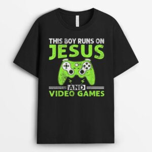 This Boy Runs On Jesus And Video Games Christian T-Shirt