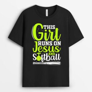 This Girl Runs On Jesus And Softball Christian T-Shirt