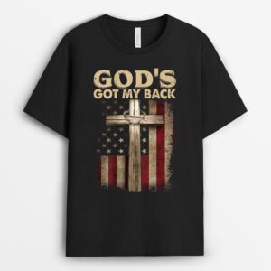 Vintage American Flag God's Got My Back Cross Christian T-Shirt